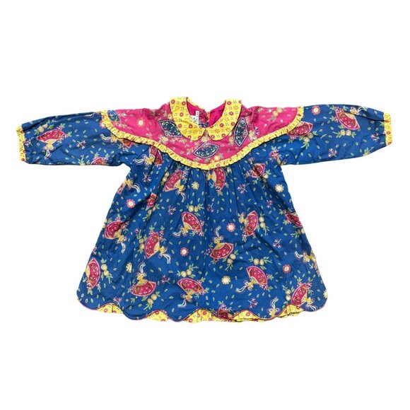 VTG KARAVAN Ethnic Print Floral Fan Bohemian Dress  Beading Sequins  SZ 4T - Picture 2 of 8